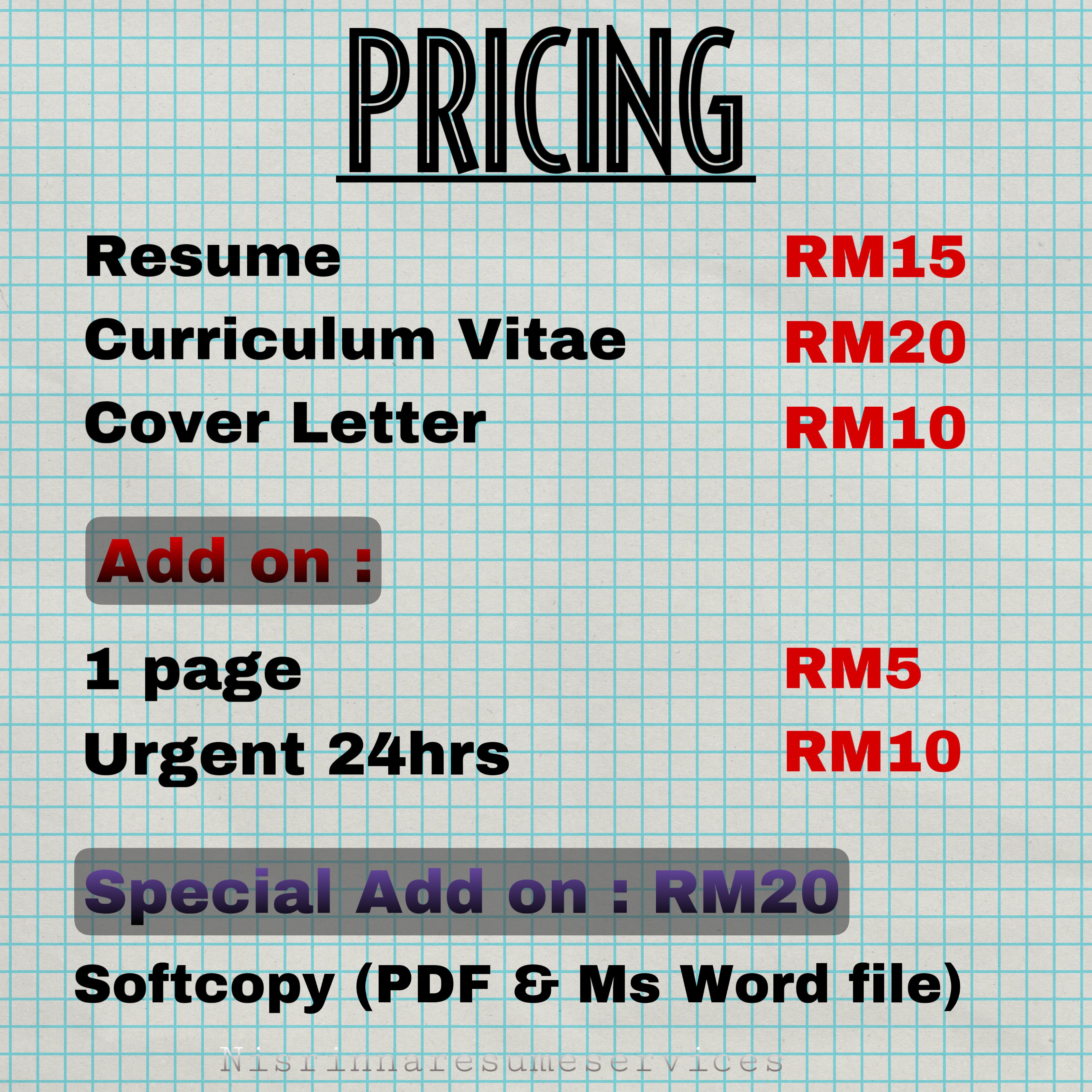 Resume pricing list