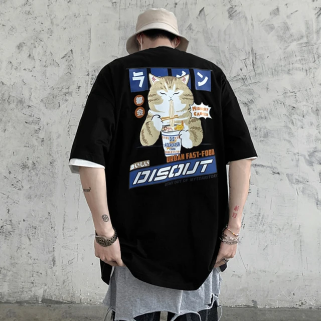Privathinker Cat Cartoon Graphic Men Tshirt Casual Baggy Short Sleeve T-shirt Japanese Style Oversiz