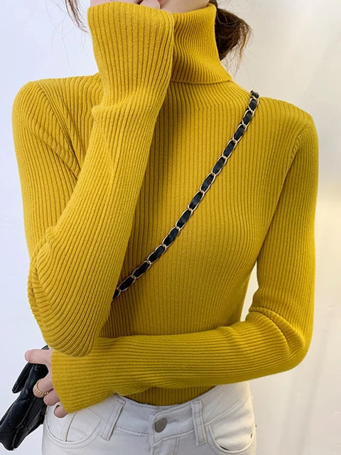 ZOKI New 2022 Women Pullover Turtleneck Sweater Autumn Long Sleeve Slim Elastic Korean Simple Basic