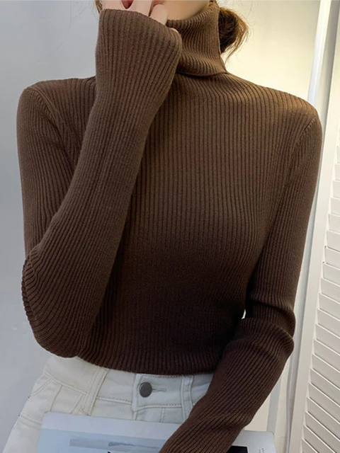 ZOKI New 2022 Women Pullover Turtleneck Sweater Autumn Long Sleeve Slim Elastic Korean Simple Basic
