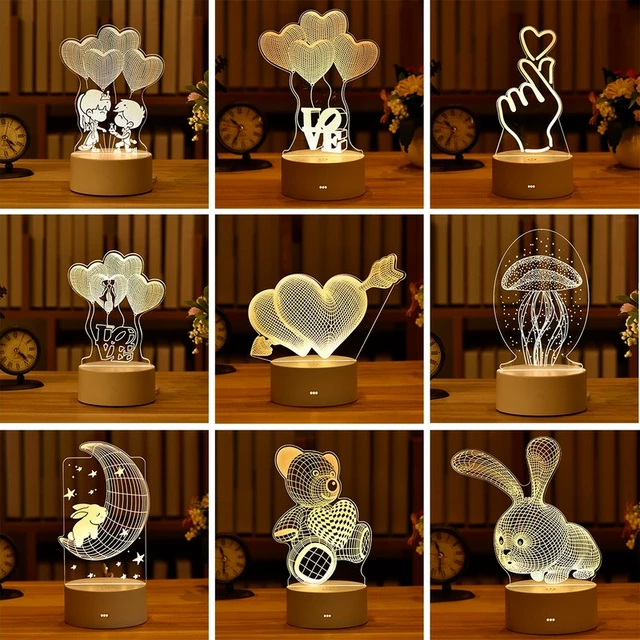 Romantic Love 3D Acrylic Led Lamp for Home Children's Night Light Table Lamp Birthday Party Deco