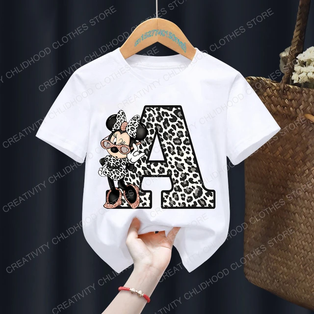 Summer Minnie Letter A B C D Children T-shirt Kawaii Disney T Shirt Anime Cartoons Casual Clothes Ki